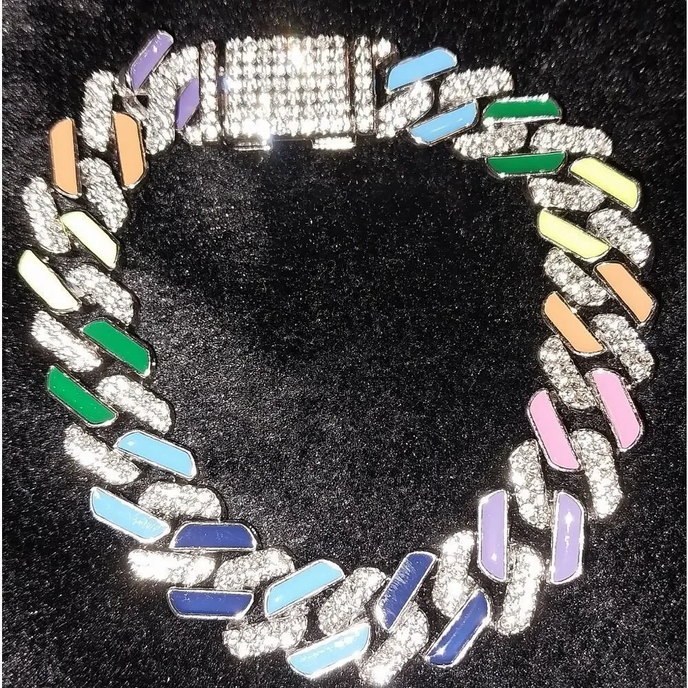 Luxurious rainbow zirconia cuban link bracelet 8 inches
